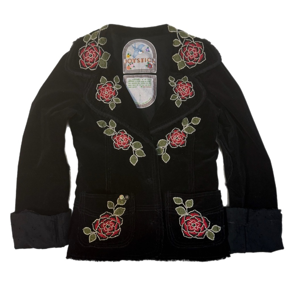 Joystick Black Corduroy Embroidered “Love Forever” Boho Y2K Blazer Size Small